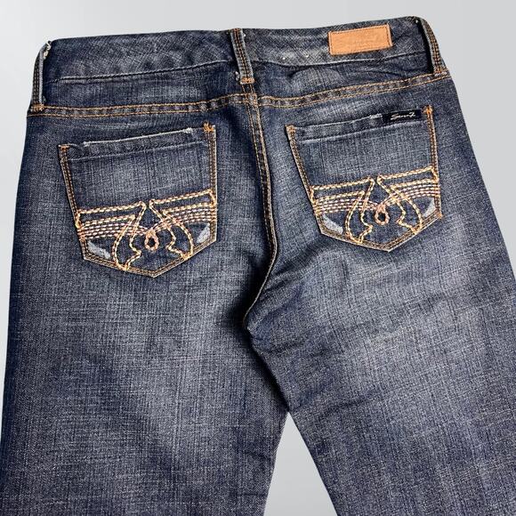 Vintage Seven7 Boot Cut Mid Rise Distressed Details Blue Jeans - Picture 5 of 7